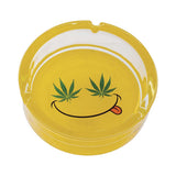 YELLOW SMILEY LEAF GLASS ASHTRAY