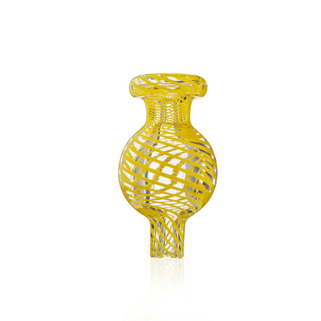 Yellow spiral swirl glass bubble carb cap by Fat Ass Glass shown in upright front view on a white background.